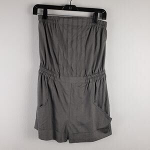Hawks Women's S Strapless Pleated Trouser Shorts Romper Silver‎ Gray New